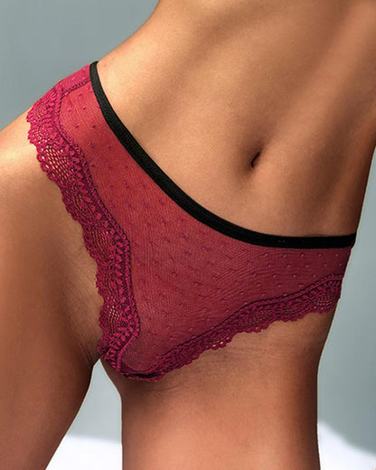 Contrast Binding Sheer Mesh Lace Thong Panty