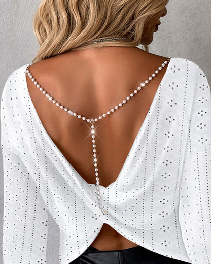 Eyelet Embroidery Backless Twisted Top