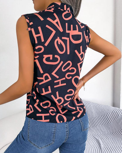 Letter Print V Neck Tank Top