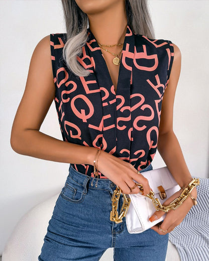 Letter Print V Neck Tank Top