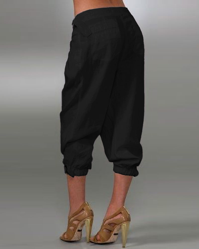 Buckled Pocket Design Cuffed Pants