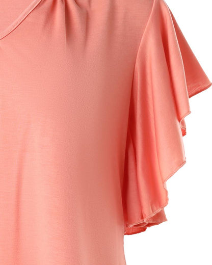 Ruffle Sleeve Notch Neck Casual T shirt