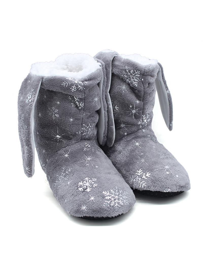 Christmas Snowflake Print Ear Design Indoor Boots