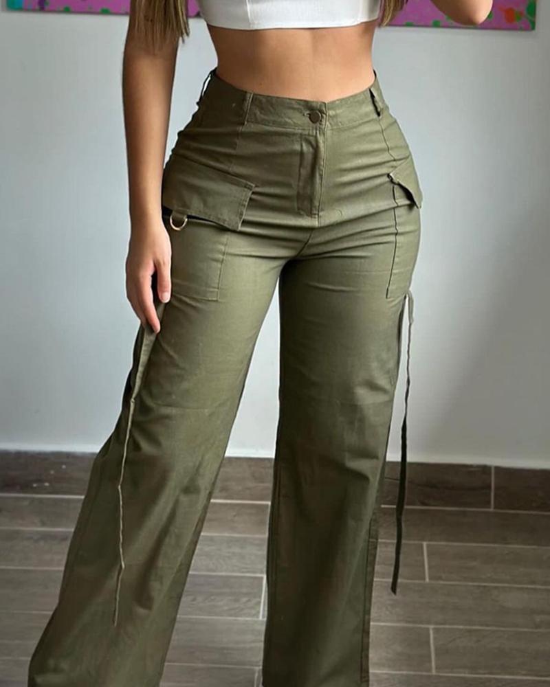 Pocket Design Buckled Buttoned Cargo Pants