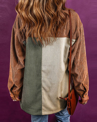 Colorblock Buttoned Loose Corduroy Shacket
