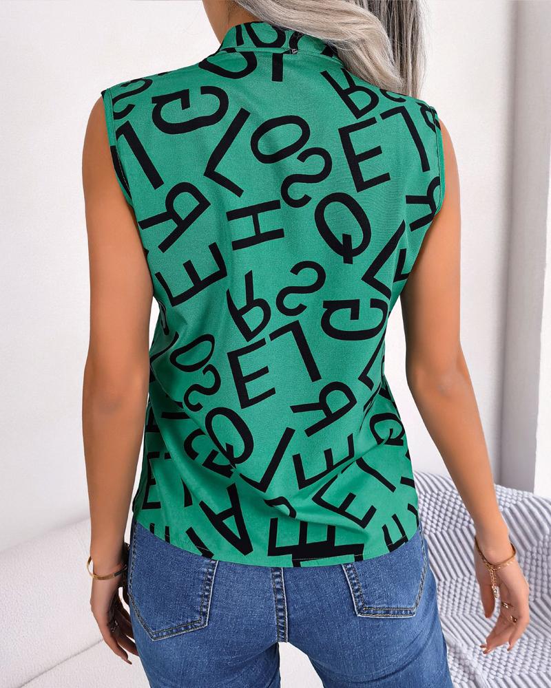 Letter Print V Neck Tank Top