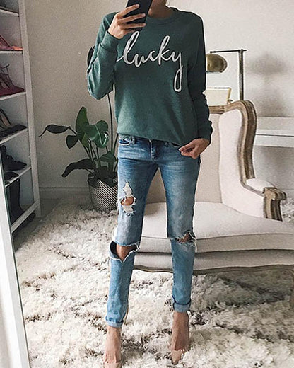 Letter Print Crew Neck Sweatshirt