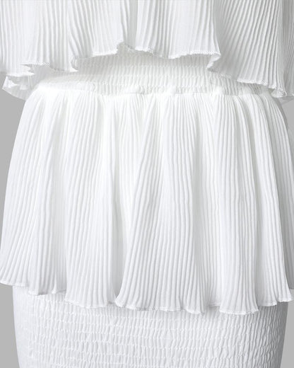 Bandeau Shirred Ruffle Hem Layered Dress