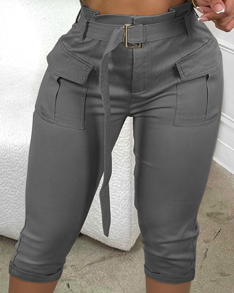 Pocket Design Paperbag Waist Cargo Pants With Belt