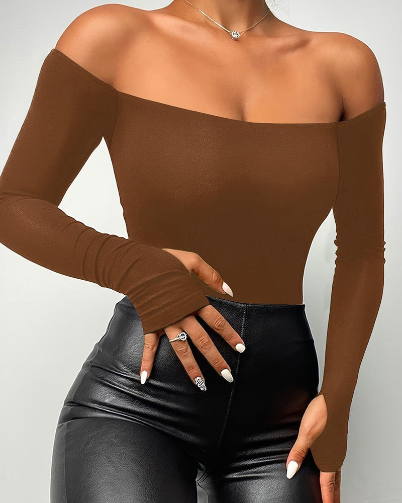 Off Shoulder Long Sleeve Skinny Casual Top