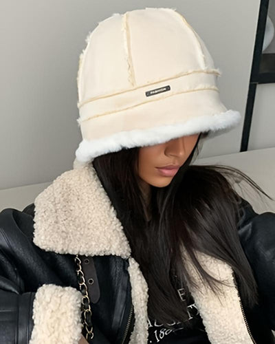 Faux Fur Piping Winter Thermal Bucket Hat
