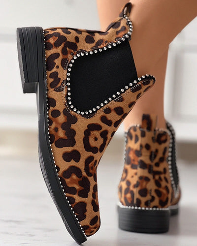 Round Toe Cheetah Ankle Boots