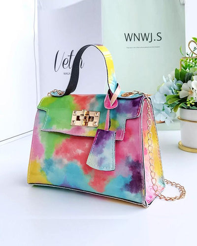 Tie Dye Print Chain Strap Shoulder Bag With Handle