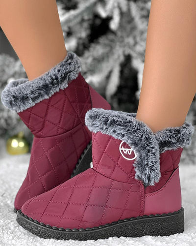 Quilted Argyle Lined Waterproof Winter Ankle Boots