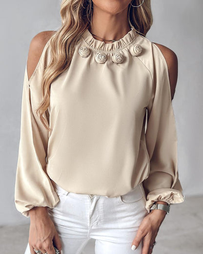 Rose Detail Lantern Sleeve Top