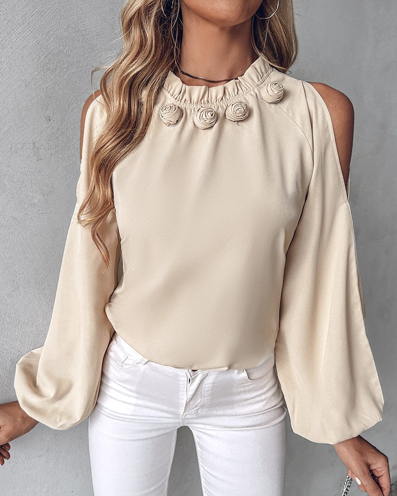 Rose Detail Lantern Sleeve Top