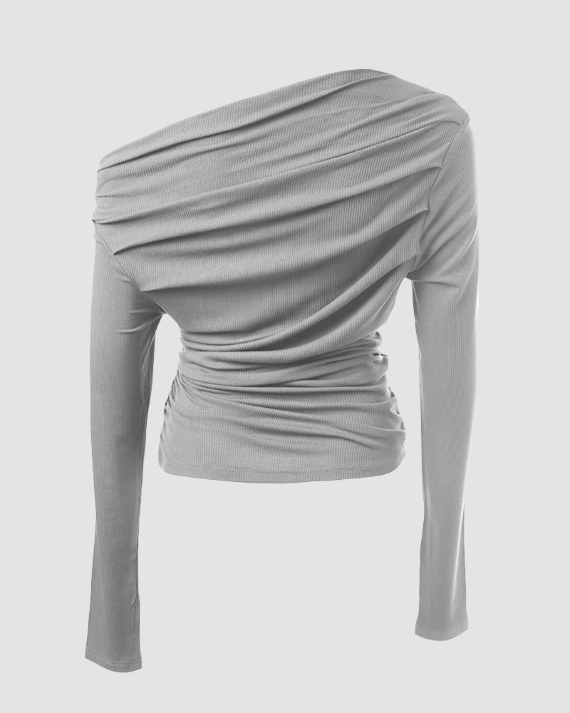 Skew Neck Ruched Long Sleeve Top