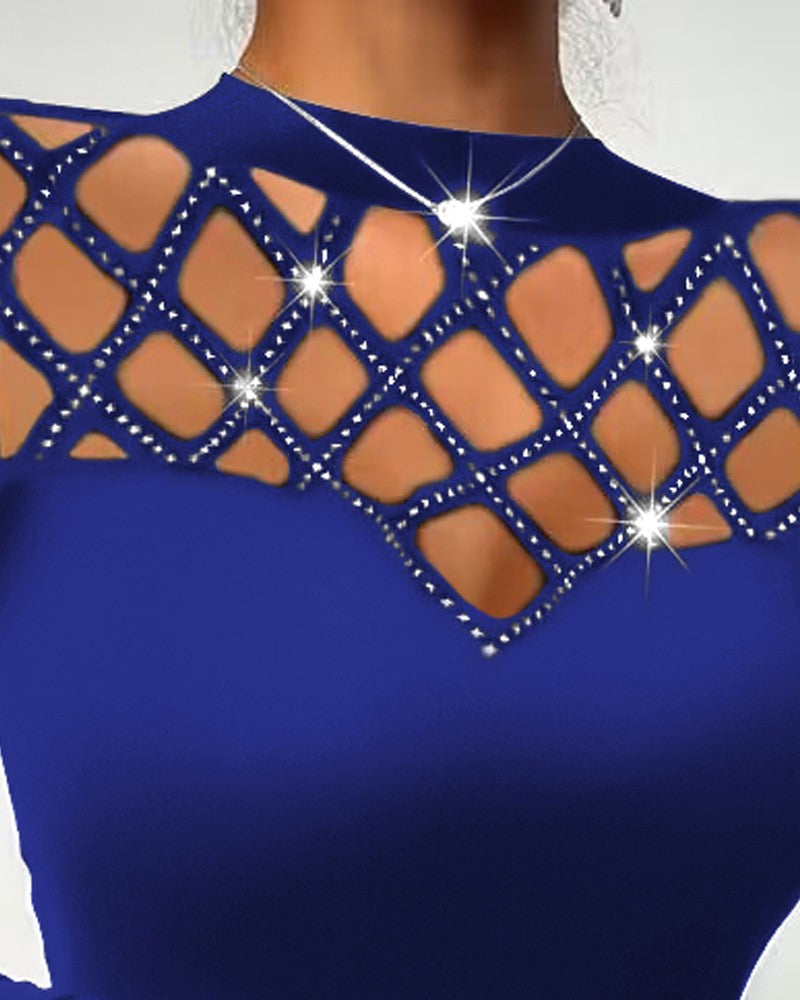 Rhinestone Hollow Out Cold Shoulder Top