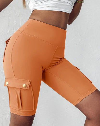 Ruched Quick Dry Pocket Design Sports Yoga Shorts