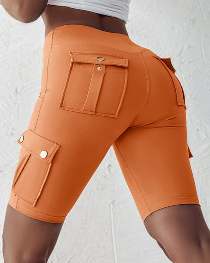 Ruched Quick Dry Pocket Design Sports Yoga Shorts