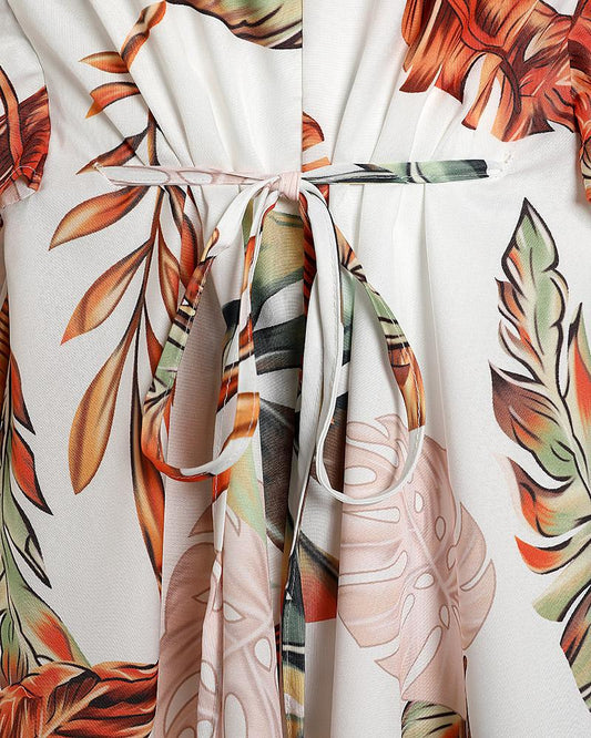 Tropical Print Tie Front Asymmetrical Dress