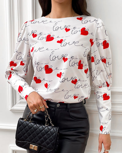 Colorblock Heart Love Print Buttoned Top