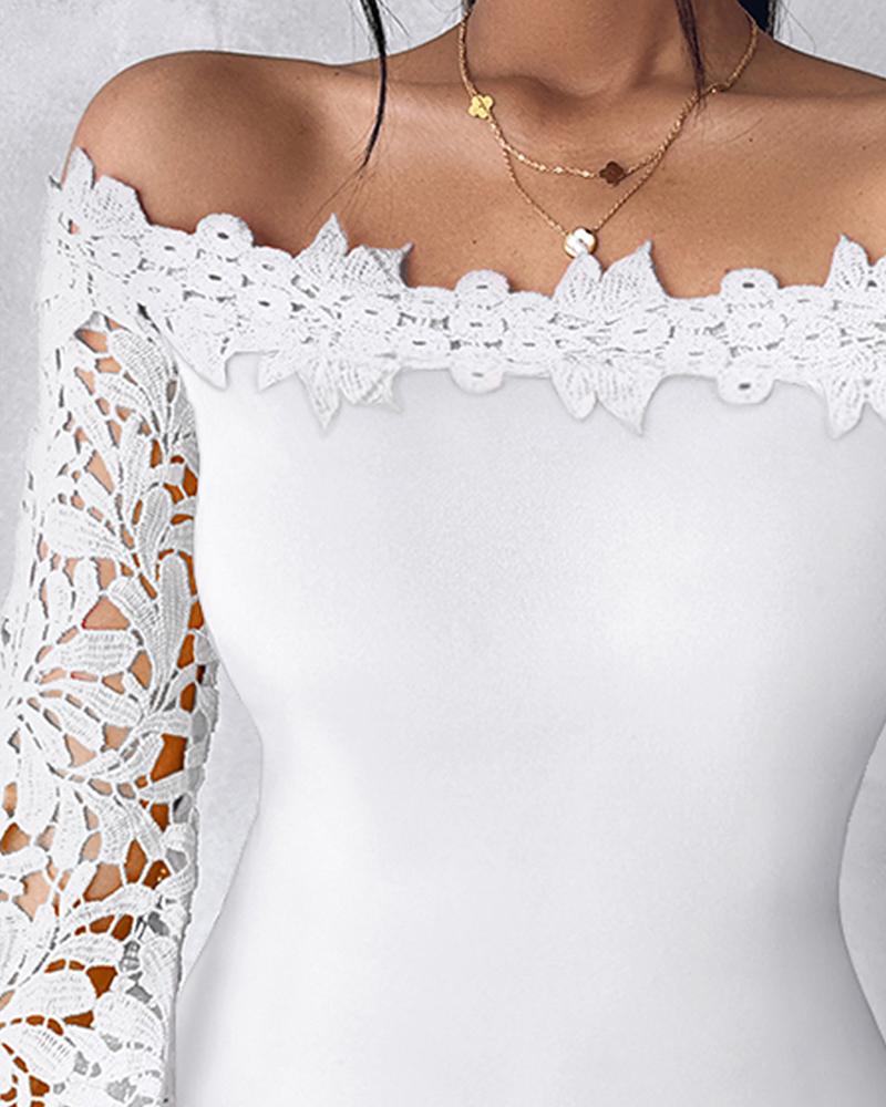 Off Shoulder Hollow Out Lace Patch Top