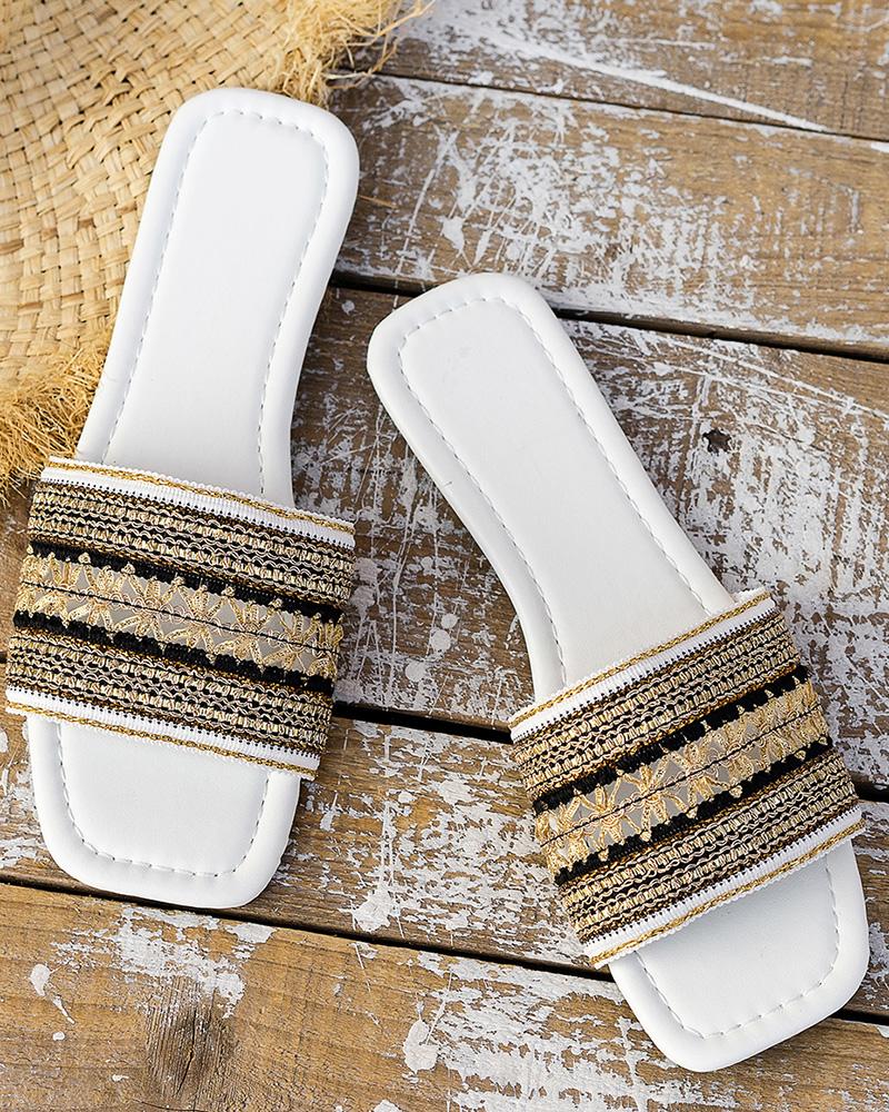 Bohemian Tribal Wide Strap Beach Slippers