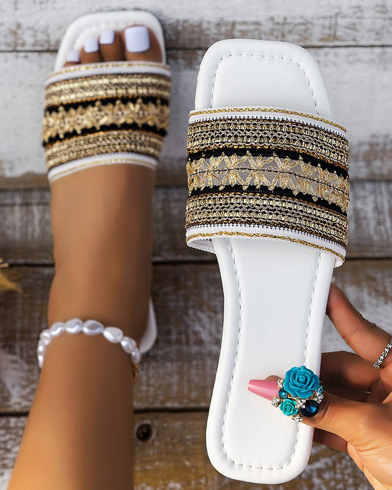 Bohemian Tribal Wide Strap Beach Slippers