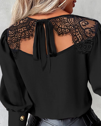 Eyelash Lace Patch Tied Detail Top