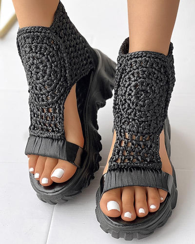 Braided Geometric Wedge Sandals