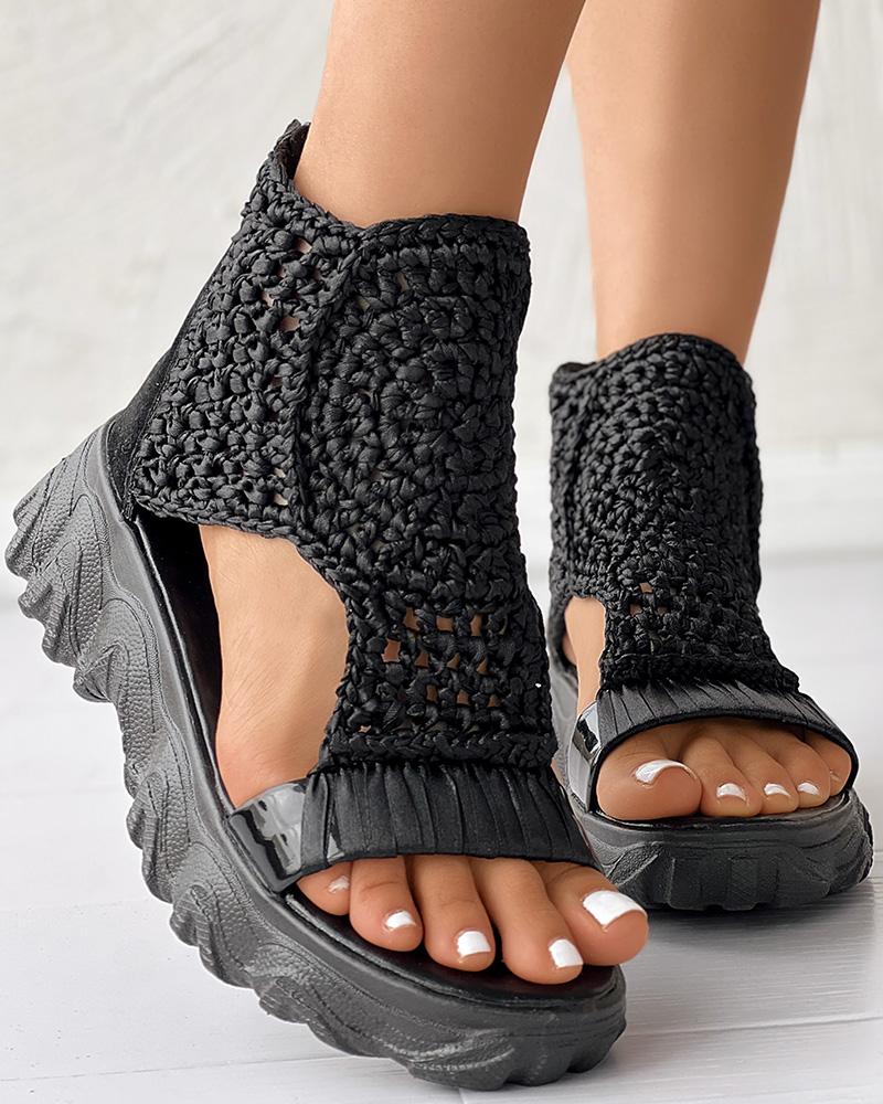 Braided Geometric Wedge Sandals