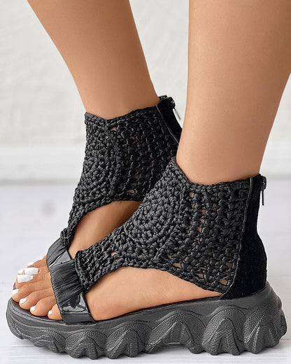 Braided Geometric Wedge Sandals