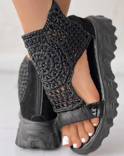 Braided Geometric Wedge Sandals