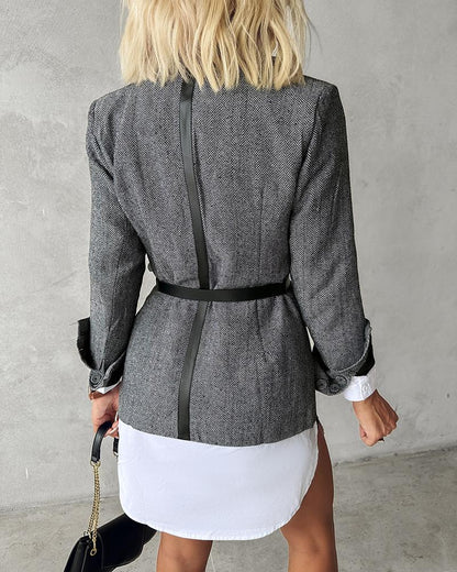 Belted Notched Collar Blazer Coat