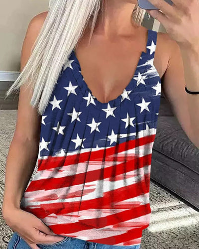 Independence Day Flag Print Ruched Tank Top