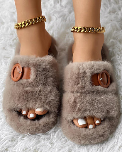 Buckled Fluffy Soft Winter Slippers