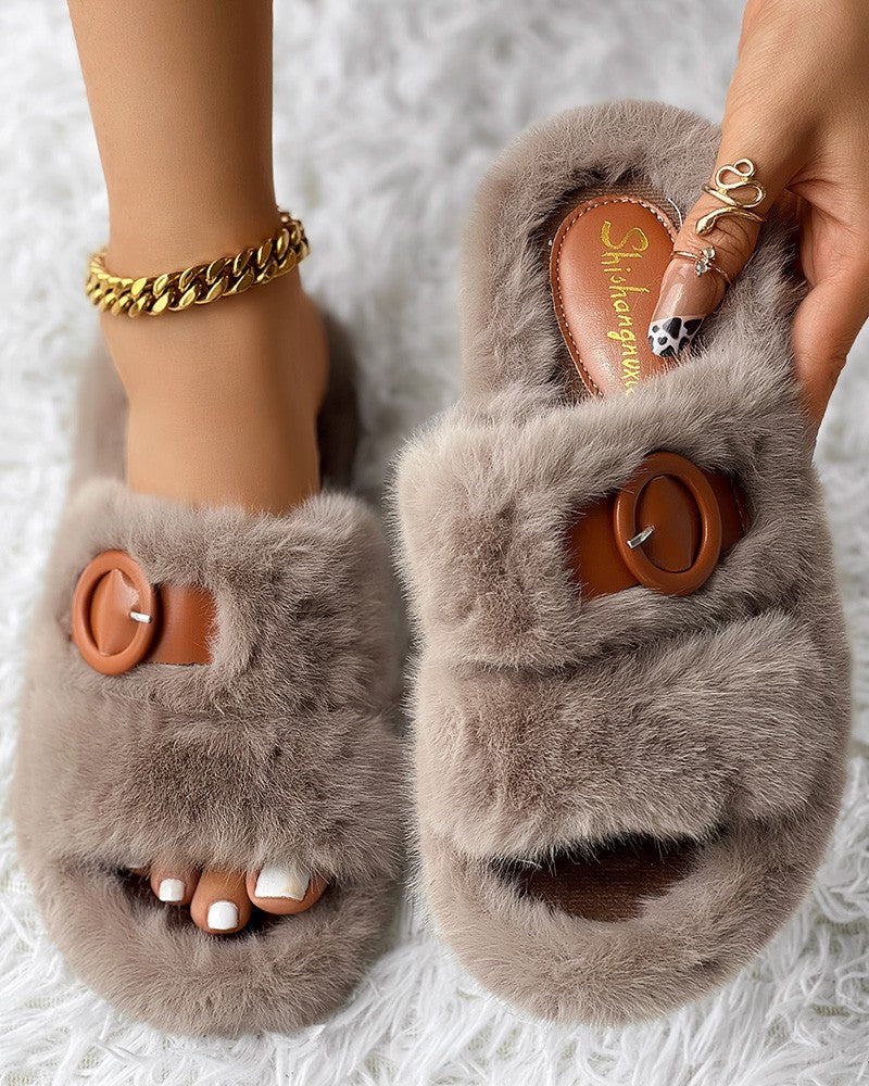 Buckled Fluffy Soft Winter Slippers