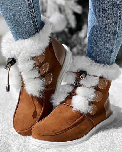 Drawstring Lace up Fuzzy Lined Ankle Boots