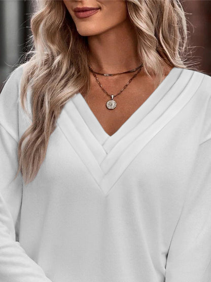 V Neck Ruched Button Decor Top