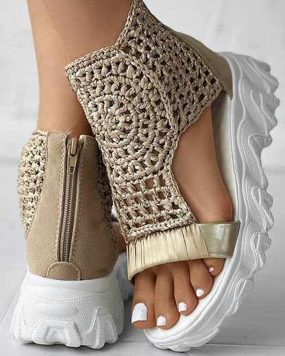 Braided Geometric Wedge Sandals