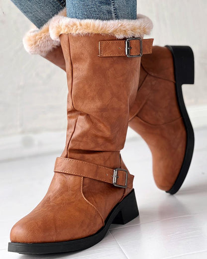 Buckled Lined Chunky Heel Vintage Ankle Boots