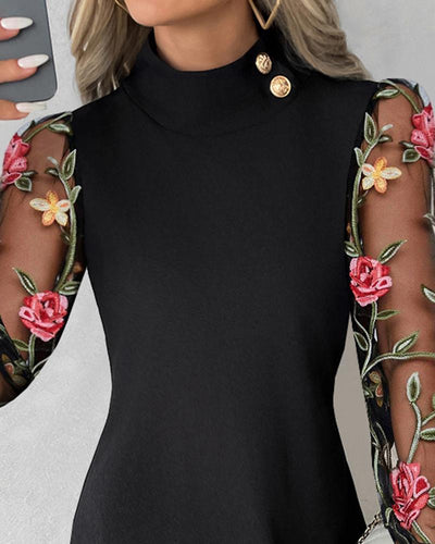 Floral Embroidery Sheer Mesh Casual Dress