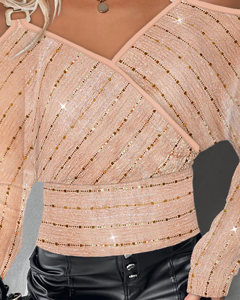 Cold Shoulder Sequin Mesh Top