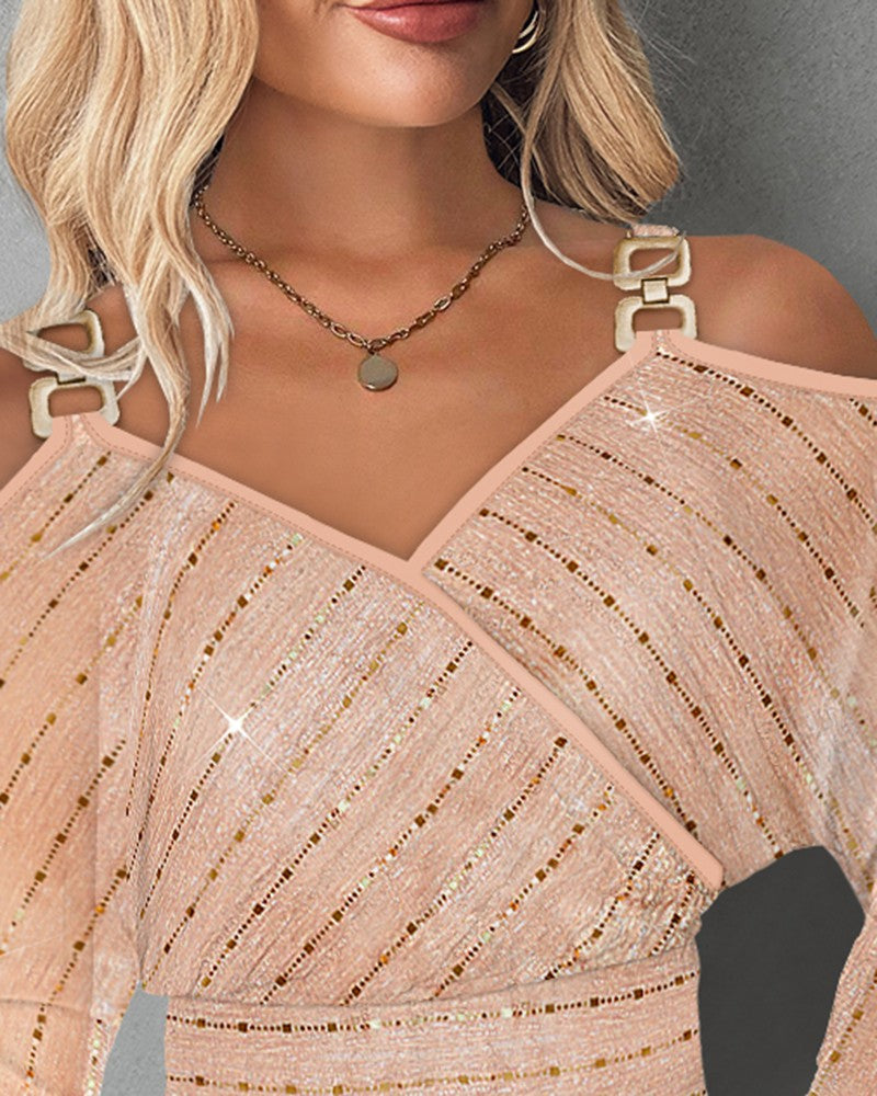 Cold Shoulder Sequin Mesh Top