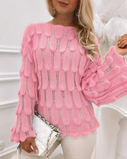 Boat Neck Bell Sleeve Knit Sweater