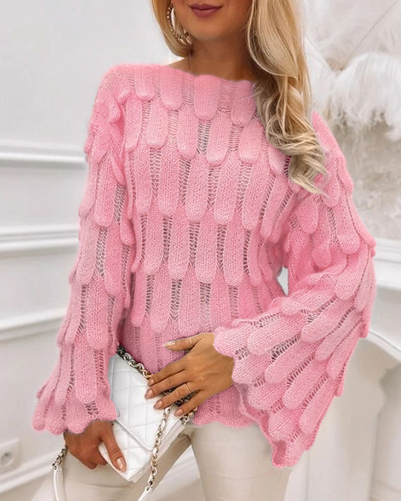 Boat Neck Bell Sleeve Knit Sweater