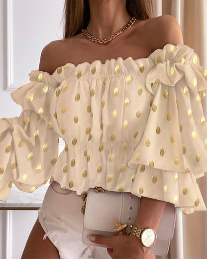 Metallic Polka Dot Print Off Shoulder Top