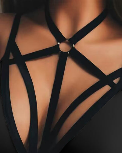 Solid Color Ring Bandage Cut out Sleeveless Bra