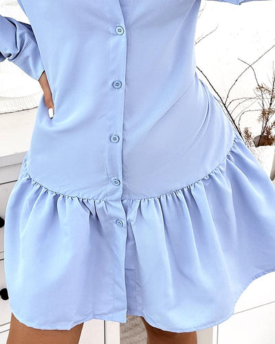 Long Sleeve Buttoned Ruffle Hem Shirt Dress